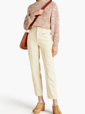 Sandro High-Rise Cream Tapered Barrel Leg Jeans | French Designer | Size XS